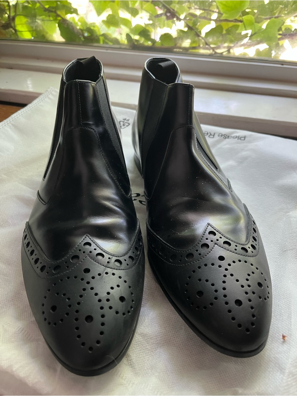 Prada Black Leather Wingtip Boots Men’s size 10 - Picture 2 of 5